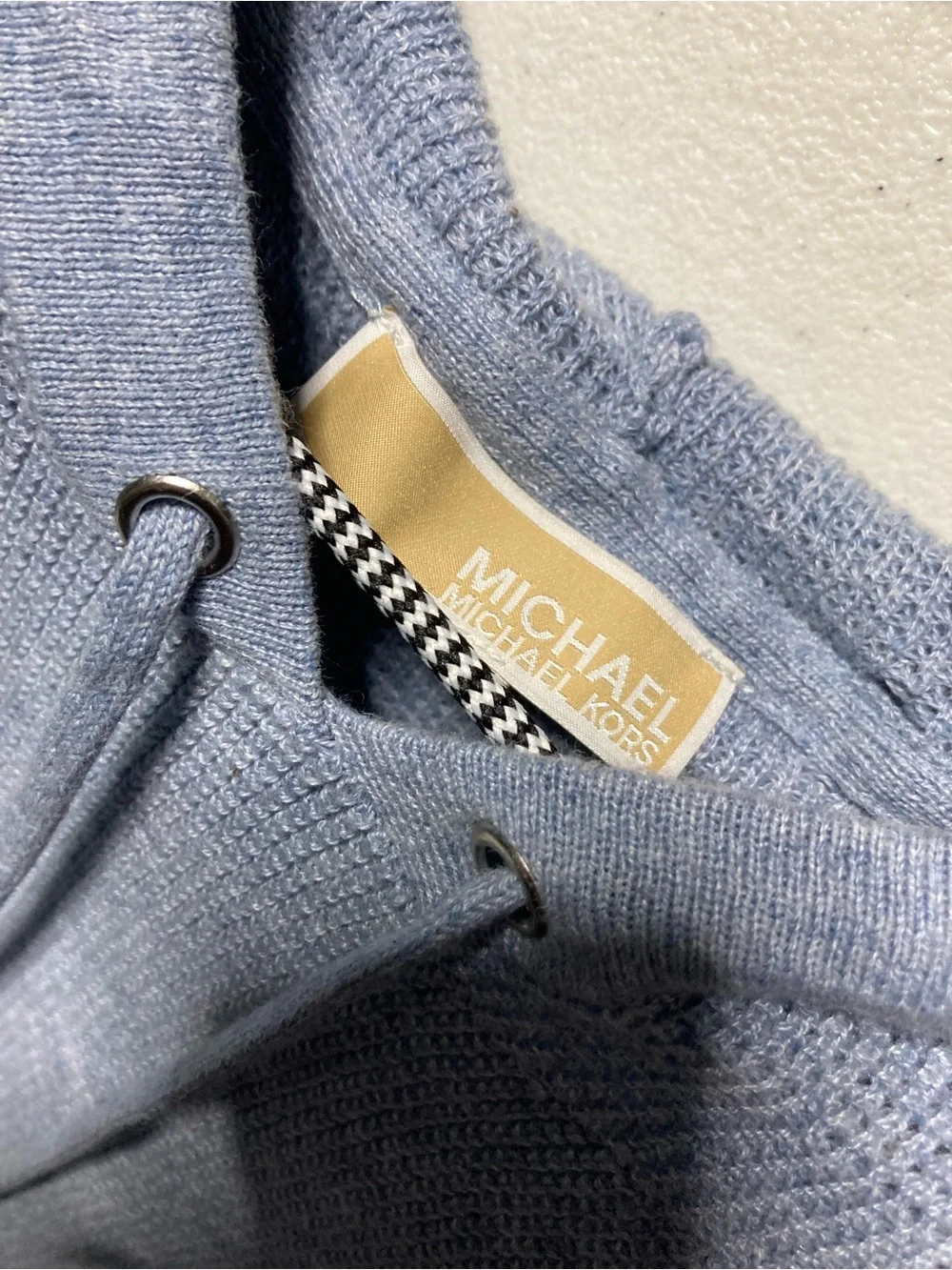 Michael Kors Light Blue Crewneck Knit Sweater with Drawstring Detail